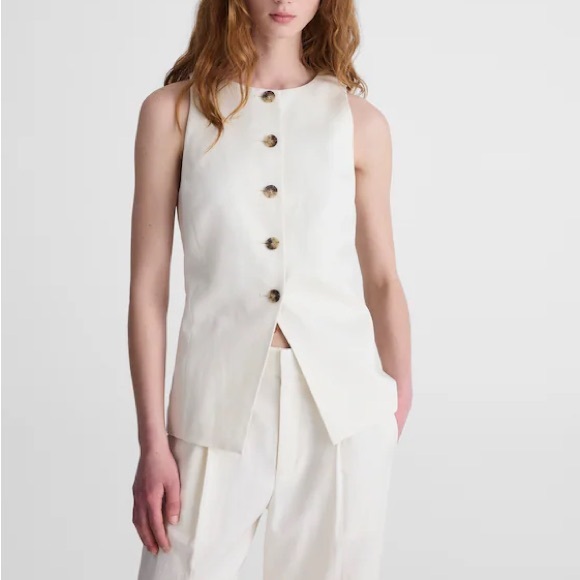 Madewell Jackets & Blazers - Madewell Crewneck Cutaway Vest in Drapey Twill Cream Linen Blend‎ Size 00